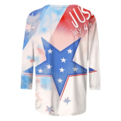 Image of Fourth of July Shirts for Women 3 /4 Sleeve Summer Tops American Flag Print T Shirt Patriotic 4th of July Shirts 2025