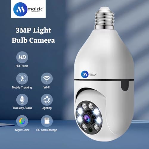 Image of Maizic Smarthome Robo Bulb Wi-Fi Camera 5 MP FHD 1440p Resolution CCTV Camera, Full Color Night Vision, Two-Way Audio, AI Human Detection, Motion Detection, 360 Degree PTZ Rotation