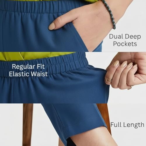 Image of DIGITAL SHOPEE Women Regular Fit Elastic Waist Full Length Cotton Formal Trouser for Casual Wear, Office Wear