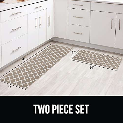 Gorilla Grip 2 Piece Cushioned Kitchen Anti Fatigue Comfort Mat, Comfortable Padded Rug, Stain Resistant Supportive Durable Cushion Rugs, Office Standing Desk Floor Mats, 17X24 And 17X48 Beige White #TOP5