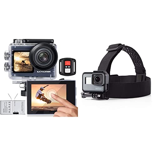 Exprotrek Action Cam 4K Unterwasserkamera Wasserdicht 40M Ultra HD 20MP Kamera 170 ° Ultra-Weitwinkel WiFi Camcorder EIS Stabilisierung mit Dual 1350 mAh Akku & Amazon Basics Kopfgurt für GoPro Cover