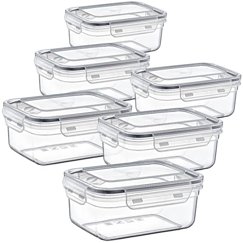 Sustania Juego de 6 recipientes herméticos con cierre de clip, 0,4 L, sin BPA, aptos para microondas, aptos para lavavajillas, 13 x 10,5 x 5,5 cm