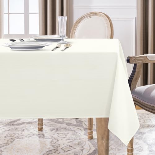 Softalker Mantel Beige Antimanchas 140x240 Mesa Rectangular Manteles Impermeable Estructura de Lino Protector Mesa Comedor Decorativo para Exterior,Navidad,Fiestas,Cumpleaños,Fiesta,Restaurante,Hotel
