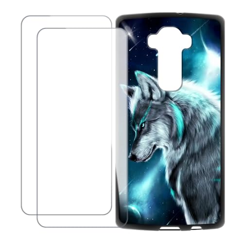 UOGNADGD Compatible with LG G Flex 2 Case Colorful Custom Cover with 2 Pack Tempered Glass Screen Protectors - Shockproof Scratch-Resistant (Wolf 3)