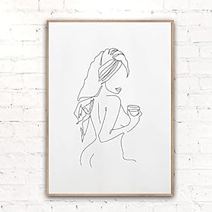 Line Art Poster Prints Vrouw en Een Glas Wijn Canvas Schilderij Abstracte Minimalistische Muur Art Nordic Woonkamer Decor 50x70cm Frameloos
