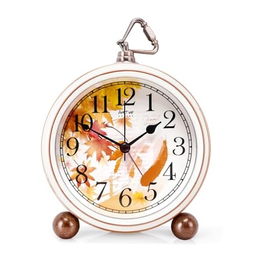 Retro Desk Clock, 5 Inches Romantic Maple Vintage Alarm Clock, Silent Non Ticking Small Clock Battery Powered, Loud Alarm Clock for Heavy Sleepers, Decorative Clocks Gift for Mother's Day (Feather)