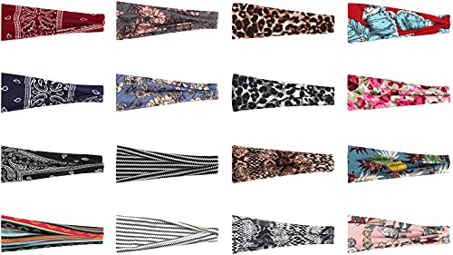 Image of DRESHOW Yoga Running Leopard Headbands for Women Elastic Non-Slip Headbands Sports Workout Hair Bands 16 Pack