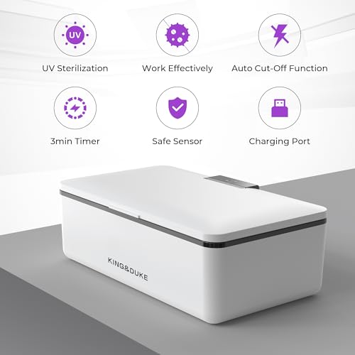 Image of KING&DUKE Phone Sanitizer, UV Sanitizer Box with 360 UV-C Light, Portable UV Phone Sanitizer for Cell Phone, Keys, Glasses, Earphones - White