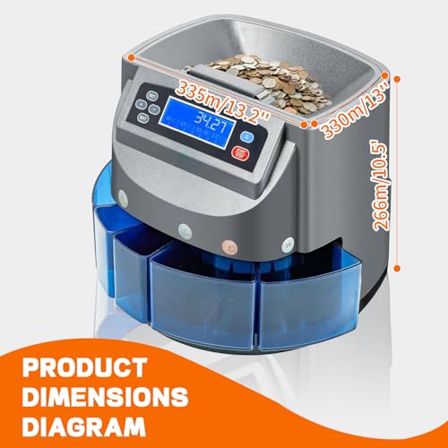 Coin Counter Machine,Coin Sorter Machine with LCD Display,Electric Coin Sorter Sort 270 Coins/Minute,500 Coins Capacity Automatic Change Counter,Applicable for Coins 1¢, 5¢, 10¢, 25¢, 1 Dollar by YIHAOSSING - Image 2