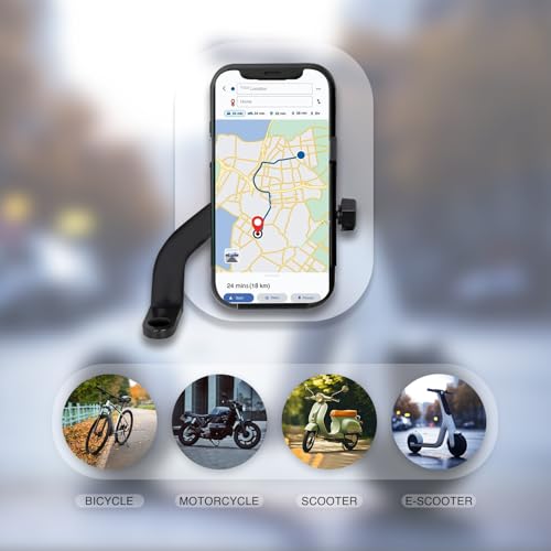 Image of HUMBLE Mobile Phone Holder with USB Charger Waterproof Easy Adjustable Rear View Mirror Mount Solid Metal Cradle Stand Suitable for Bike & Mobile Phones 3.5 inch to 7.0 inch (Black)