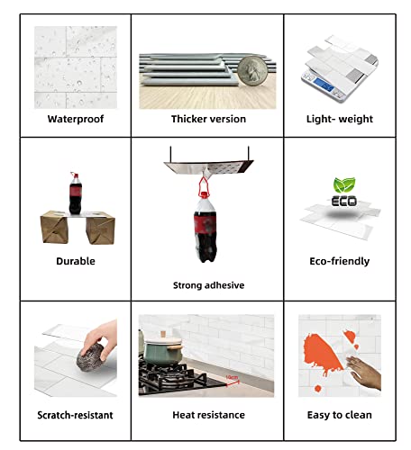 Colamo 3”×6” Swatch Peel And Stick Backsplash,Self Adhesive Faux Stone White Subway Tile For Kitchen,Waterproof Glossy Carrara Brick Marble Look,Stick On Accent Wall For Bathroom,Vanity,Laundry,Stove #TOP6