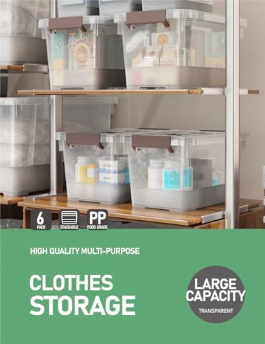Image of WYT 6 Pack 17qt Clear Plastic Storage Bin with Lid and Latching Buckles, Stackable Tote Organizing Box with Handle