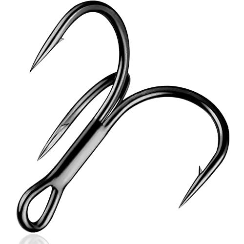 Treble Fishing Hooks,Super Sharp Solid Triple Barbed Fish Hook Strong Wide Gap High Carbon Steel Barbed Hook for Fishing Lures Baits Freshwater Saltwater (Black 6# 110pcs)