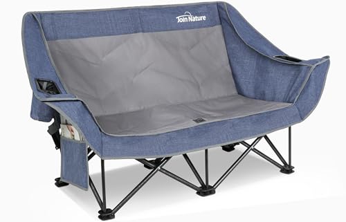 Join Nature Camping Sofa Duo Deluxe Lounge Doppel Klappstuhl mit Armlehne Camping-Liege für 2 Personen Bis 320 kg Schwerlast-Klappcouch Niedrige Sitzhöhe für Garten (Blau) Join Nature Camping Sofa Duo Deluxe Lounge Doppel Klappstuhl mit Armlehne Camping-Liege für 2 Personen Bis 320 kg Schwerlast-Klappcouch Niedrige Sitzhöhe für Garten (Blau)