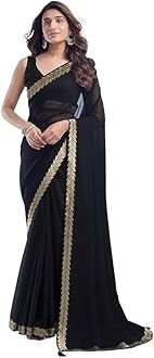 Women's Printed Georgette Sarees For Ladies & College Girls Farewell With Lace Border & Blouse
