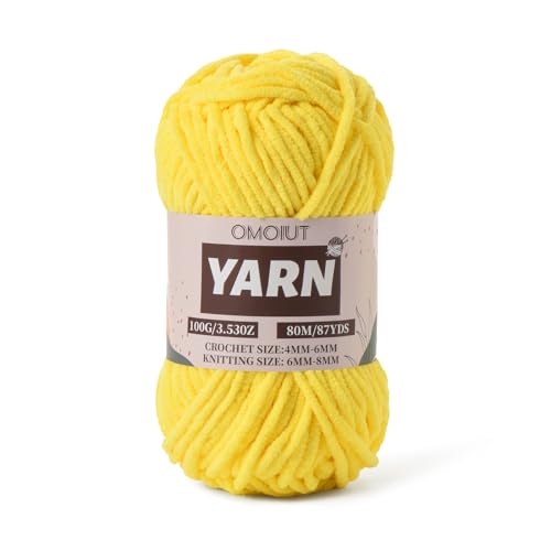 Image of Yellow Fluffy Chenille Yarn for Crocheting - Baby Yarn for Crocheting Soft Blanket - Crochet amigurumi Chunky Yarns - Super Bulky 5 Velvet Yarns