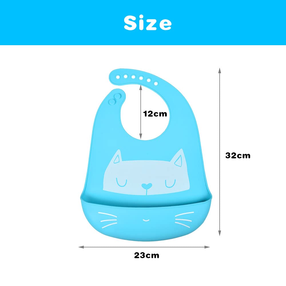 Vicloon Bavaglini Silicone, 2PCS Bavaglino Silicone Impermeabile Senza BPA, Bavaglini Pappa Svezzamento con Tasca Raccoglipappa, 6 Misure Regolabili, per Bambini e Neonati