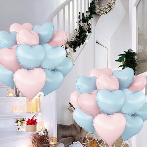 Image of Blue Pink Heart Balloons,18inch Light Blue Heart Shaped Foil Balloons & Baby Pink Helium Mylar Balloon for Anniversary Wedding Engagement Birthday Party Baby Shower Decorations
