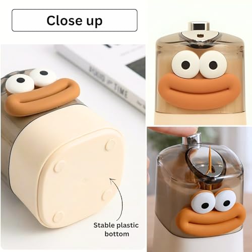 Image of LUXE HOME INTERNATIONAL Cartoon Shape Pop-Up Automatic Toothpick Holder Dispenser Plastic Portable Push Retractable Storage Box For Home Kitchen Restaurant Dining Table 6x6x9 cm Beige Pack Of 1