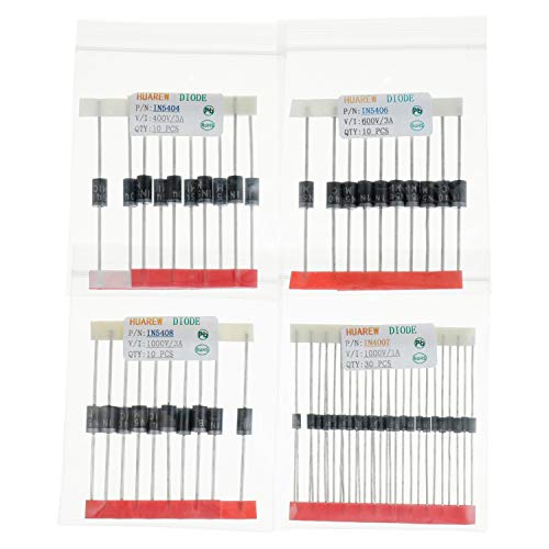 Huarew 12 Values 300 Pcs Rectifier Diodes 1N4001 1N4002 1N4004 1N4005 1N4007 1N5404 1N5406 1N5408 Schottky Diodes 1N5817 1N5818 1N5819 Switching Diodes 1N4148 Assortment Kit #TOP5