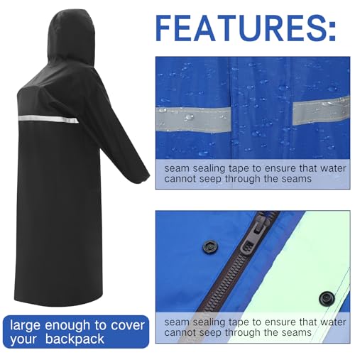 Geyoga 2 Pack Men's Long Rain Coats Waterproof Hooded Raincoat Safety Emergency Reflective Rain Jacket Poncho for Men Women Adult Hiking Camping Outdoor, Black Blue3