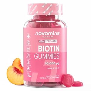 Biotin Gummies – 10,000 mcg Biotin Hair Growth – 60-Day Supply – Hair Growth Vitamins – Vegan & Gluten-Free Alternative to Tablets – Anti Hair Loss Gummies – 60 Gummies – Novomins