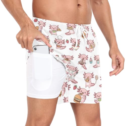 QUGRL Mens Running Shorts Quick Dry Liner Cute Axolotl