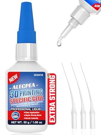 Alecpea 3D Printer Glue for PLA, PETG, ABS & Resin Models - Fast Curing Liquid Adhesive with 3 Precision Applicators - 30g