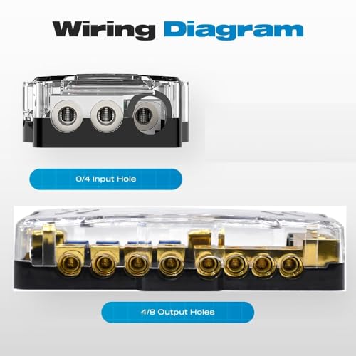 Image of KMH Universal Fuse Power Distribution Block with Ground Pure Copper | 4 Way AWG Gauge Audio Splitter with 60A Mini ANL Fuse Holder | Car Accessories High Strength Safe Audio Boat Auto Stereo Amplifier