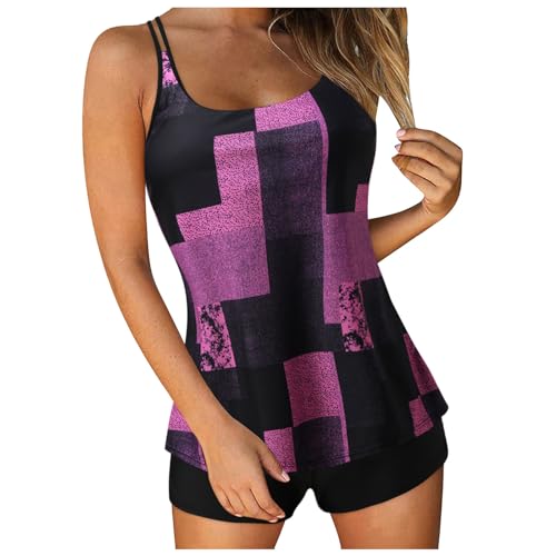 Generisch Trajes de baño tankini para mujer 2024 verano trajes de baño de dos piezas con estampado Sling Swim Tank Top con pantalones cortos Traje de baño de playa, Rosa intenso., L