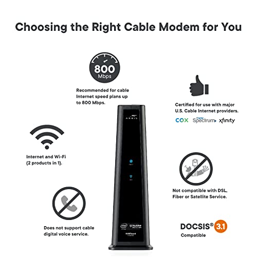Arris Surfboard Sbg8300-Rb Docsis 3.1 Gigabit Cable Modem & Ac2350 Wi-Fi Router | Comcast Xfinity, Cox, Spectrum & More | Four 1 Gbps Ports | 1 Gbps Max Internet Speeds | 4 Ofdm Channels (Renewed) #TOP2