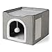 Amazon Basics Katzenhaus 1-St&ouml;ckiges Katzenbett f&uuml;r Hauskatzen, Katzenw&uuml;rfel mit Spielball zum Aufh&auml;ngen und Kratzmatte, Faltbare Katzenh&ouml;hle, 41,9cm x 41,9cm x 33,0cm, Grau