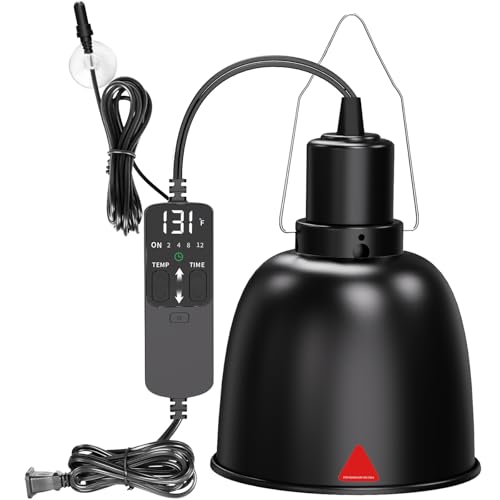 Kweetle REPTILE LIGHT FIXTURE With Thermostatic Timer, 5.5 Inch Deep Dome Reptile Lamp Fixture Timer Reptile Heat Lamp Fixture cover