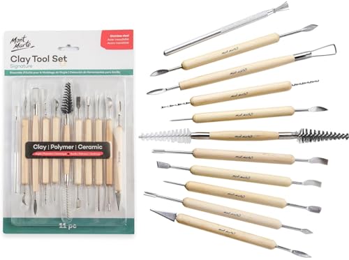 MONT MARTE Outils Modelage - 11 Outils Sculpture de différentes Tailles et Formes - Idéal pour Travailler l'Argile, Fimo, Céramique