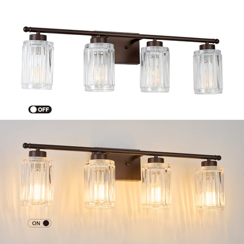 Image of 4 Light Bathroom Light Fixtures Modern ORB 28 Inch Vanity Lights for Bathroom Lighting Fixtures Over Mirror with Thickened Glass Shade for Cabinet Mirror Bedroom Hallway