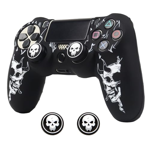 Image of RALAN Horned Skull Head Design Controller Skin Cover with 2 Thumb Grips Compatible with PS4 /Playstation 4 Slim /Pro Controller