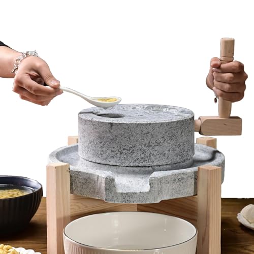 Molino De Piedra, Molinillo De Piedra Hecho A Mano, Molino De Pasta De Trigo con Soporte De Madera, Amoladora De Grano Clásica