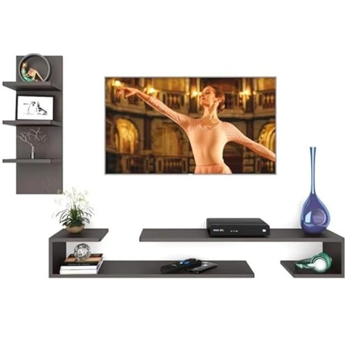 Image of Wooden Wall Mounted U Shape TV Unit Wall Shelf for Living Room /Engineered Wood TV Entertainment Unit Set Top Box Stand /TV Cabinet (Wenge)