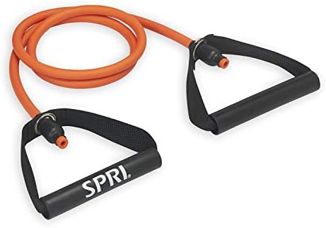 SPRI Resistance Bands with Handles - Exercise Resistance Tube Bands for Strength Training Fitness - Workout Arms, Chest, Back, Shoulders – Orange, Light