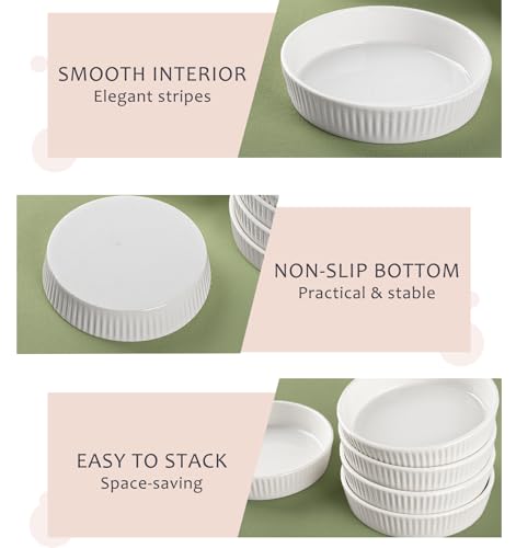 Ramekins 8 oz Oven Safe Set of 6 - Ceramic Creme Brulee Dishes, Souffle Cups, Individual Quiche Baking Dish, Food-Safe White Pudding Bowls for Kitchen, Stackable and Dishwasher Safe - Image 5