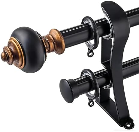 28mm Aluminum Alloy Heavy Duty Double Curtain Rods with Strong Bracket Support & Rings, Ideal for Layered Sheer & Blackout Curtains, Dark Brown, 240CM for Home Bedroom.