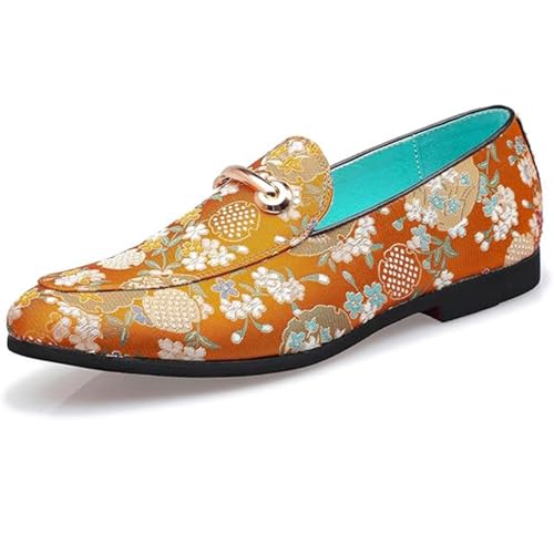 Men's Slip-On Smoking Slippers Embroidered Luxury Satin Casual Wedding Party Dress Shoes