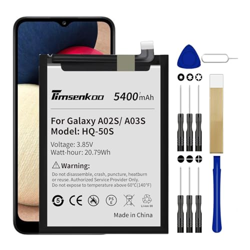 Timsenkoo Upgraded 5400mAh Replacement Battery HQ-50S for Samsung Galaxy A02S SM-A025U SM-A025U1 SM-A025G SM-A025F SM-A025M SM-A025M/DS SM-A025V SM-A025F/DS SM-S124DL Battery with Repair Tool Kits
