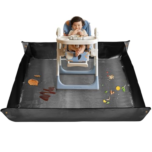 Extra Large Splat Mat for Under High Chair, 150 x150cm Waterproof Baby Food Catcher, No-Spill Corner Snap Design Easy Wipe-Clean Floor Protector for Messy Meals & Playtime