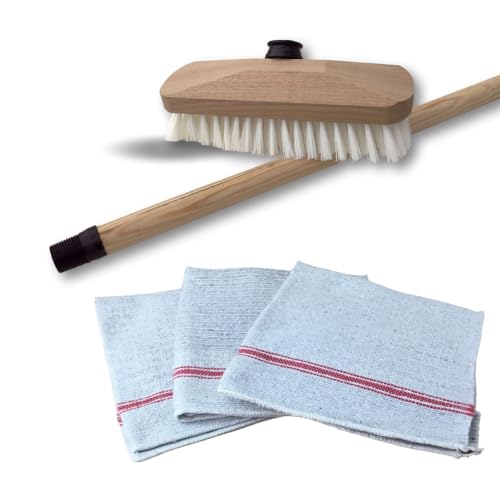 Balai Brosse avec 3 serpillères | Balai Lave Pont 22 cm PPL Blanc | Manche en Bois 1,25 m | Serpillère Ultra absorbante | Dimension 50 * 60 | Ménage...