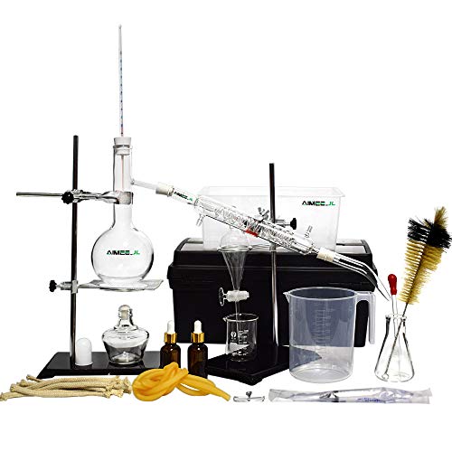 New Distillation Device Set Pure Hydrosol/Water/Home Distiller Essential Oil Extraction Chemical Experiment Equipment, Alcohol Distiller 20pcs Set, 500 ML