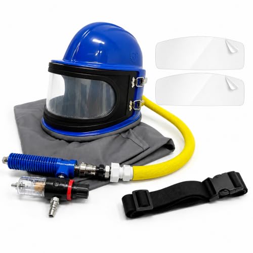 Coretidi Sandblasting Hood Air Fed Sandblasting Helmet with Thermostat Air Flow Control Full Shoulder Protective Hood Dual Anti-Fog Quick Change Lens Lightweight Blast Safety Helmet for Sandblaster