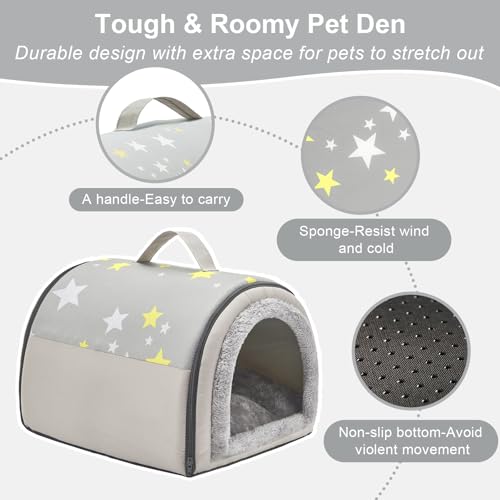 Jiupety Hundehütte Indoor, 2-in-1 Katzenhöhle, Größe S Hundehöhle Kleine Hunde für Katze und Welpe, Warme Höhle Schlafnest, Grau