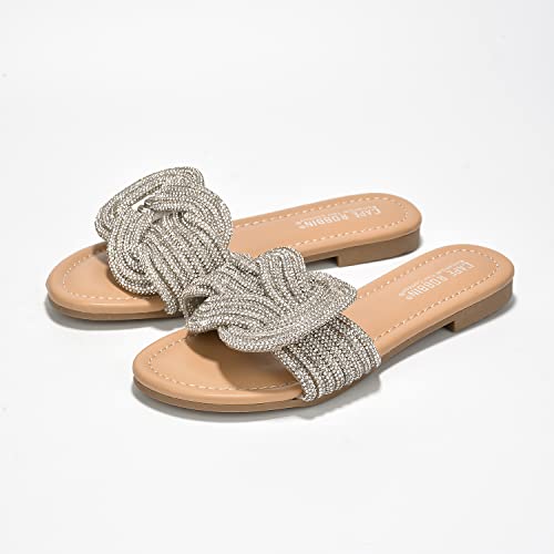 Cape Robbin Women's Glitter Flat Slide Sandals | Dressy Open-Toe Summer Sandals with Rhinestone Knot (Jeffer)4