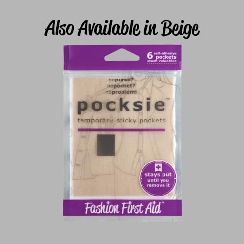 Image of Fashion First Aid Pocksie Temporary Sticky Pockets (Black- 6 Pack) - Hands-Free Hidden Storage for Leggings, Jackets & Pocketless Clothing - Cotton Adhesive Pockets for Cards & Money (4.1 inch x 3.3 inch)